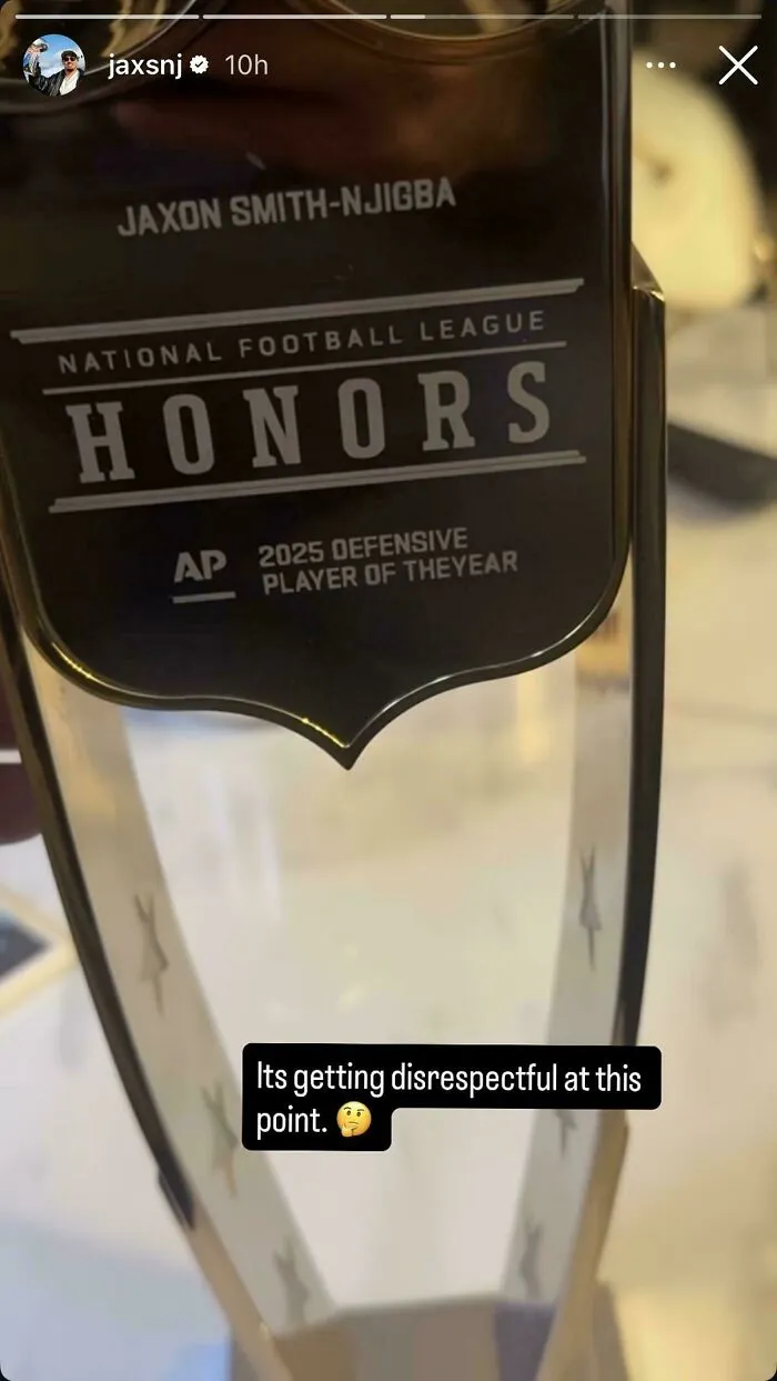 An NFL trophy with Player of Theyear engraved on it showing funny typography fails