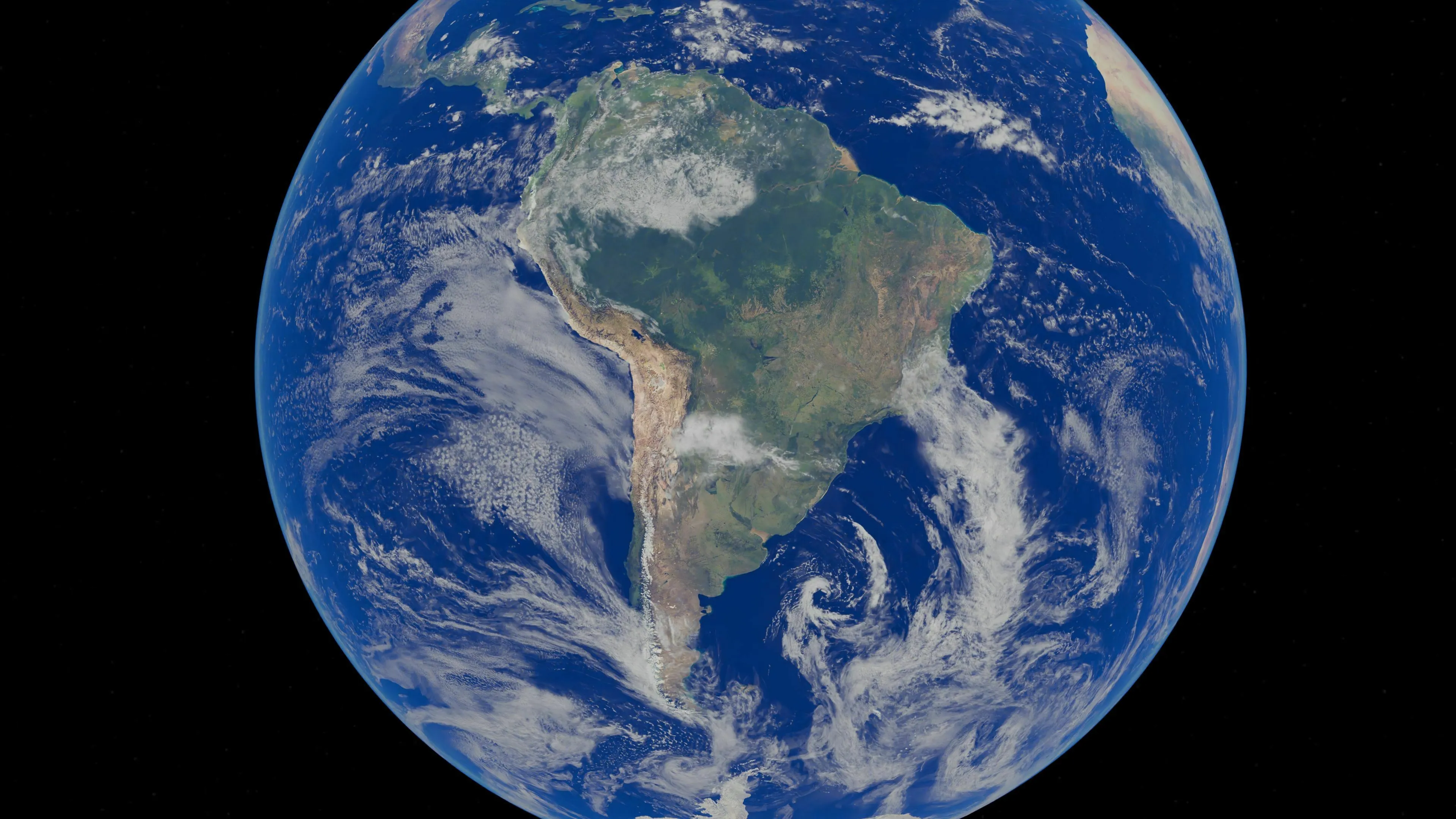 Satellite view of Earth highlighting South America, the largest country by area.