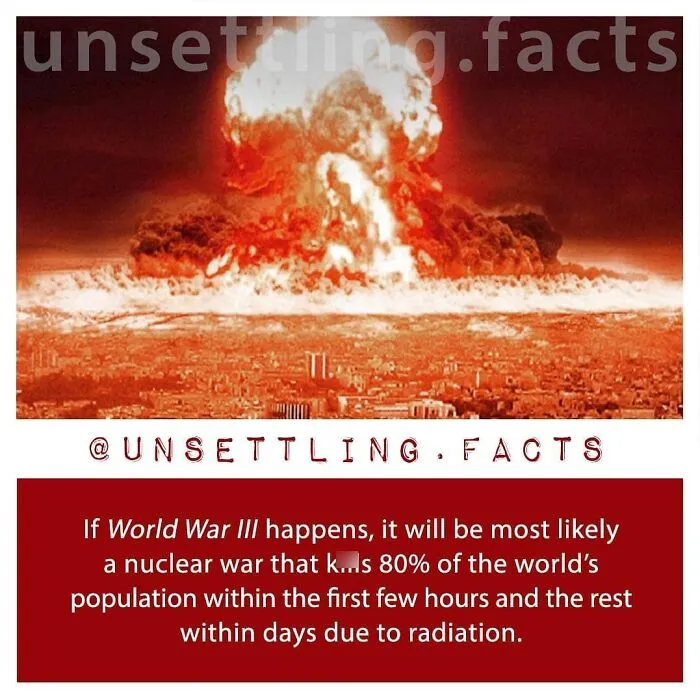 A massive nuclear explosion over a city, illustrating creepy and unsettling facts.
