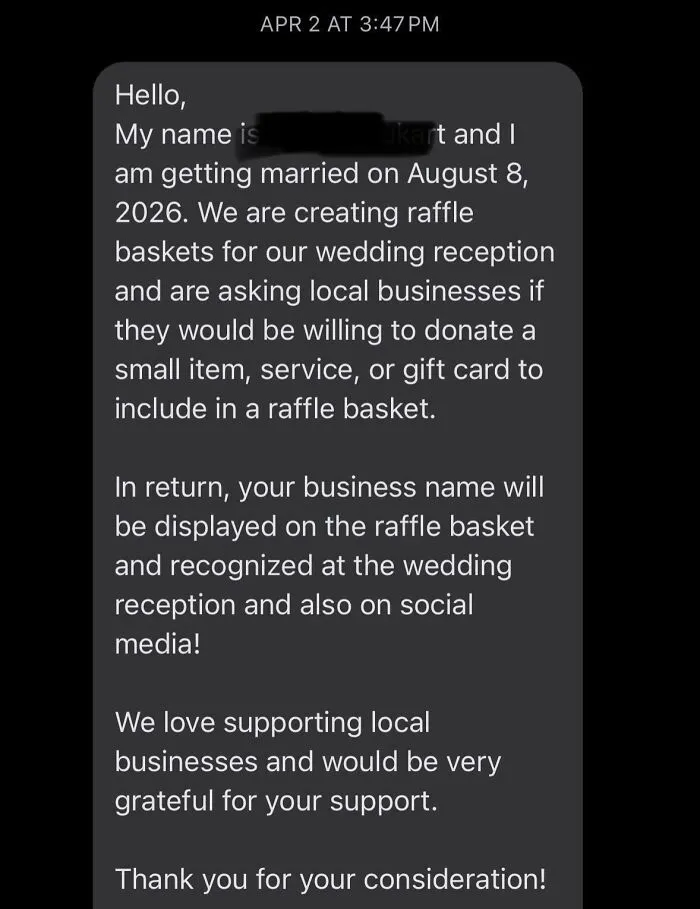 Asking A Bar For Wedding Donations Is Wild