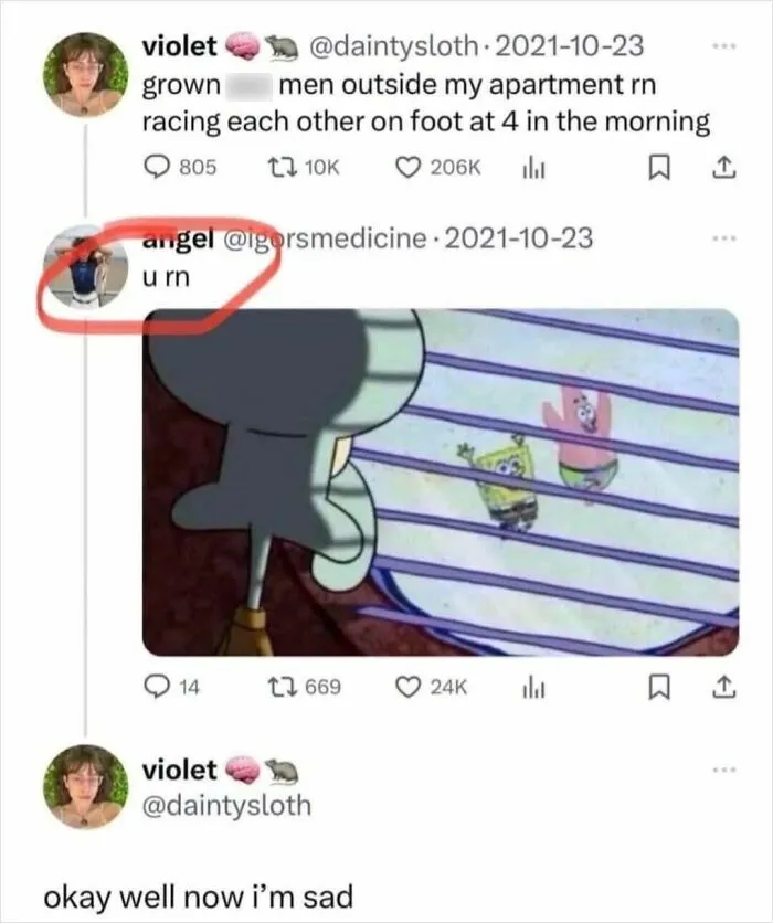 Social media thread with a Squidward meme template, sharing funny memes on Twitter.