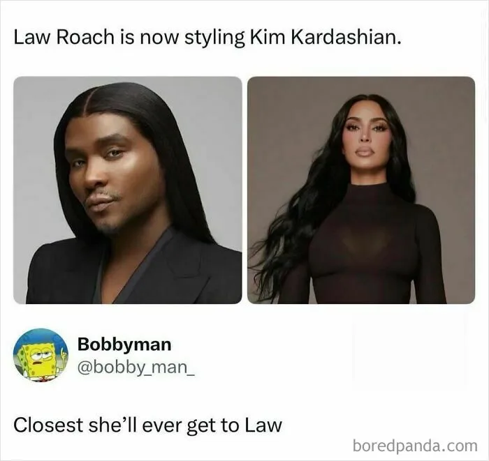 Pop culture news meme comparing Law Roach and Kim Kardashian side by side.