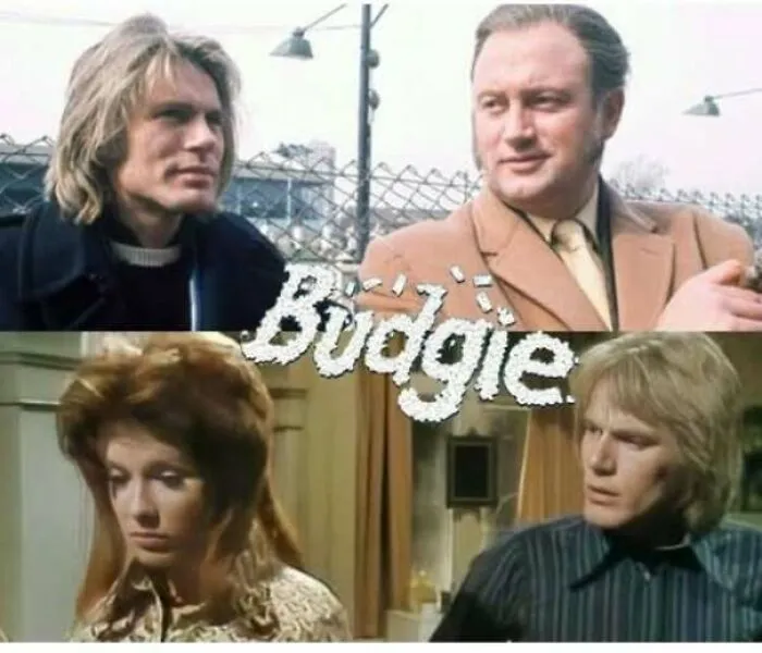 Classic 1970s TV show Budgie with main characters in period attire
