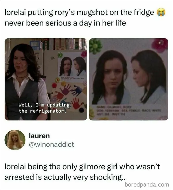 Meme about Lorelai and Rory Gilmore mugshot from Gilmore Girls in pop culture news.