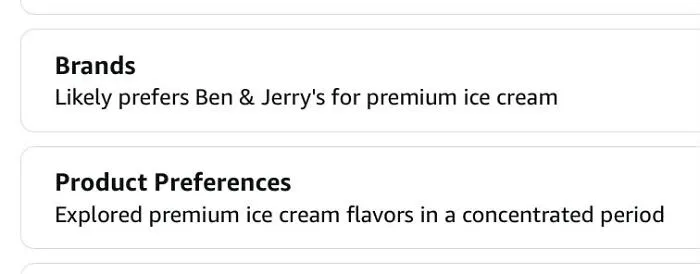 Product preferences show preference for Ben & Jerry's premium ice cream