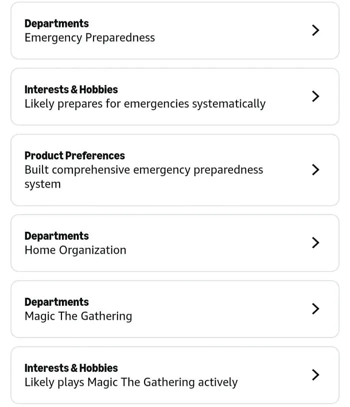 Amazon shopper emergency preparedness and Magic The Gathering hobbies