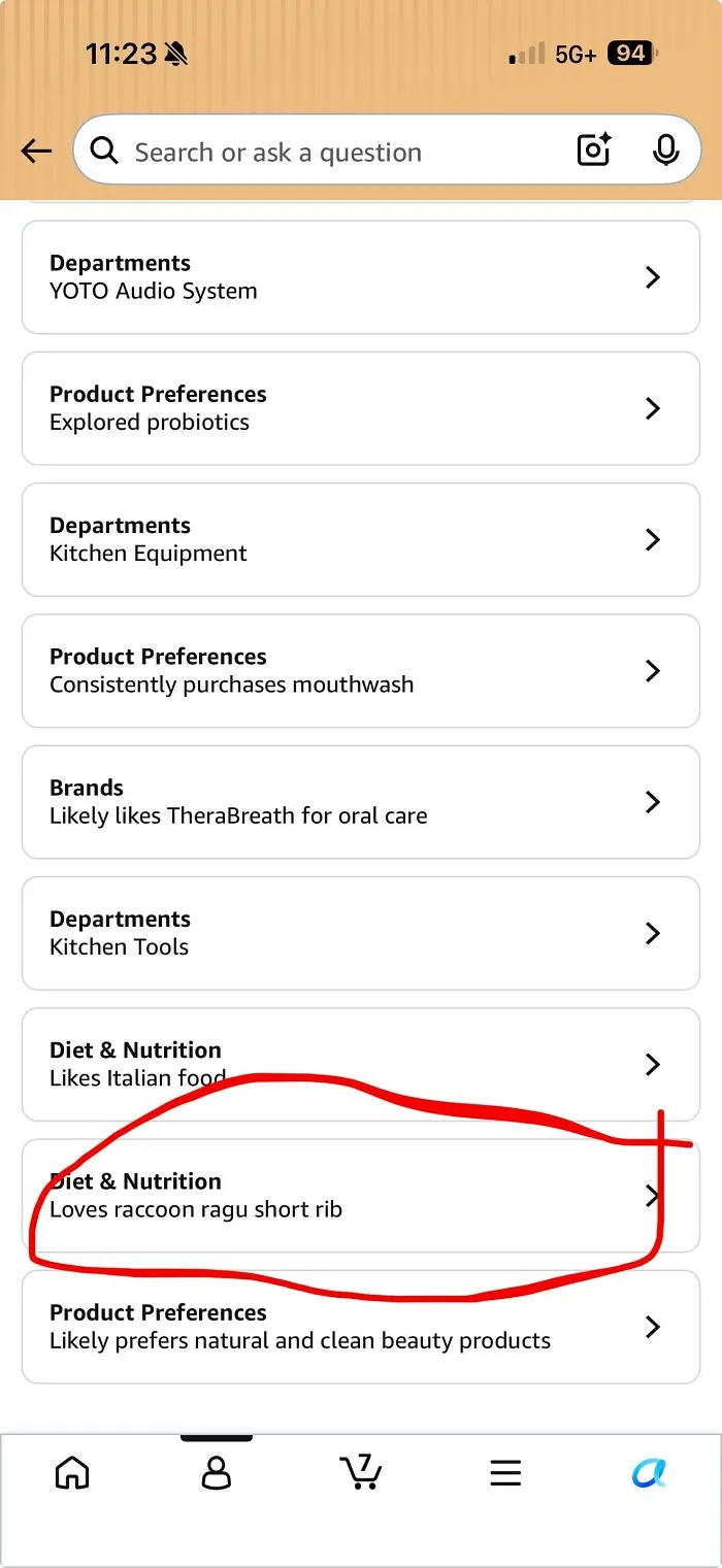 Amazon shoppers preferences include probiotics mouthwash and raccoon ragu short rib