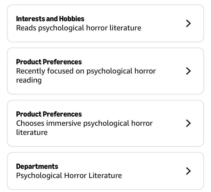 Amazon shopper reads and prefers psychological horror literature