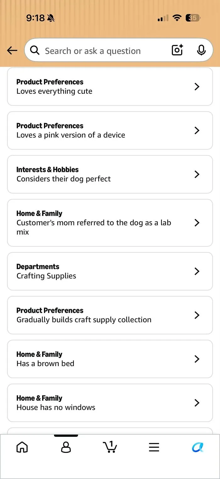 Amazon shopper product preferences include crafting supplies and dog ownership observations