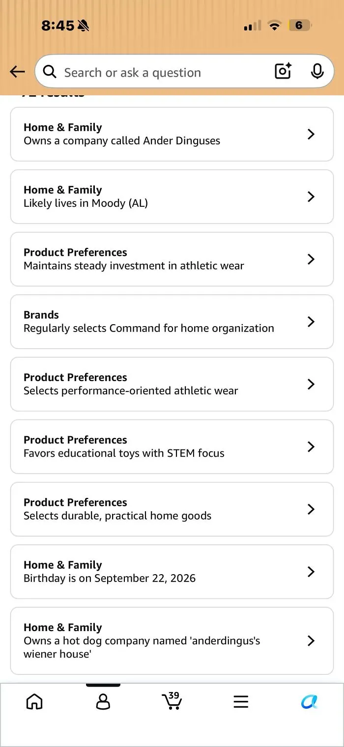Amazon shopper product preferences noting investment in athletic wear and home goods