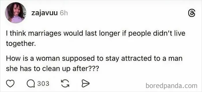 A social media post questioning how women can stay attracted to men they clean up after.