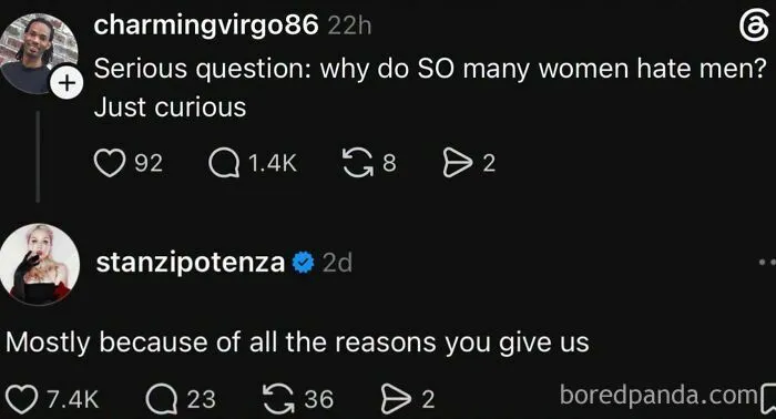 Social media interaction illustrating the dynamic of women fighting to be viewed as people.