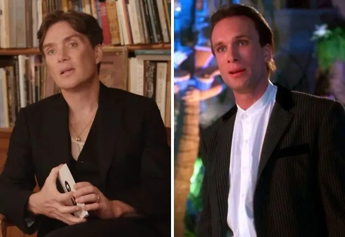 Side-by-side comparison of celebrity lookalikes Cillian Murphy and Marc Singer.