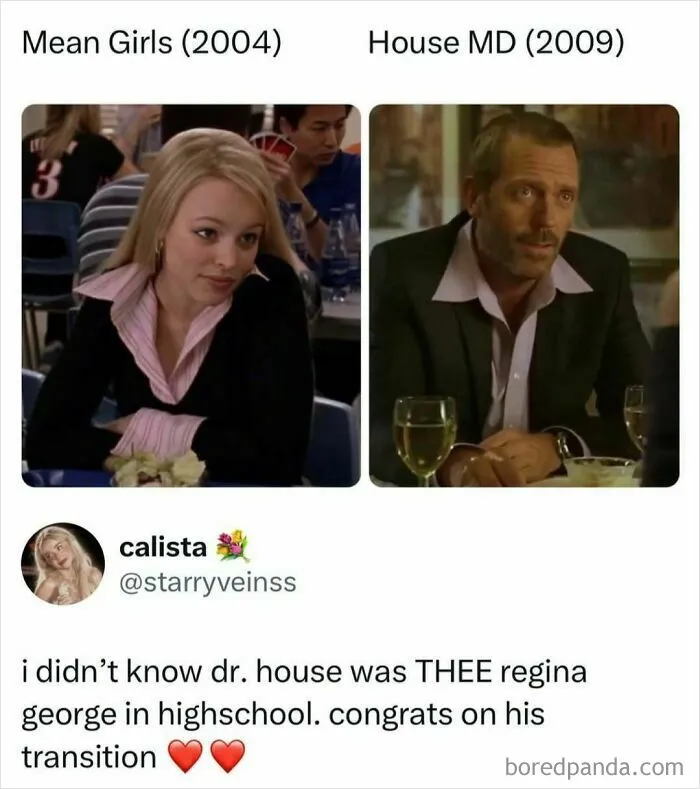 Meme comparing Regina George and House MD outfits, a hilarious highlight in recent pop culture news.