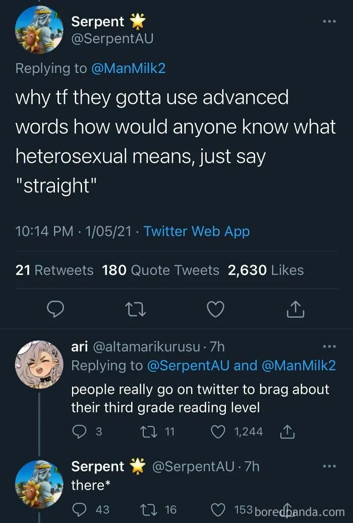A Twitter conversation showing people who corrected someone incorrectly with a grammar mistake