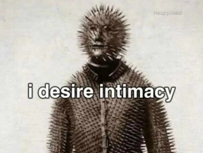 Spiky suit representing needing intimacy from hilariously relatable memes