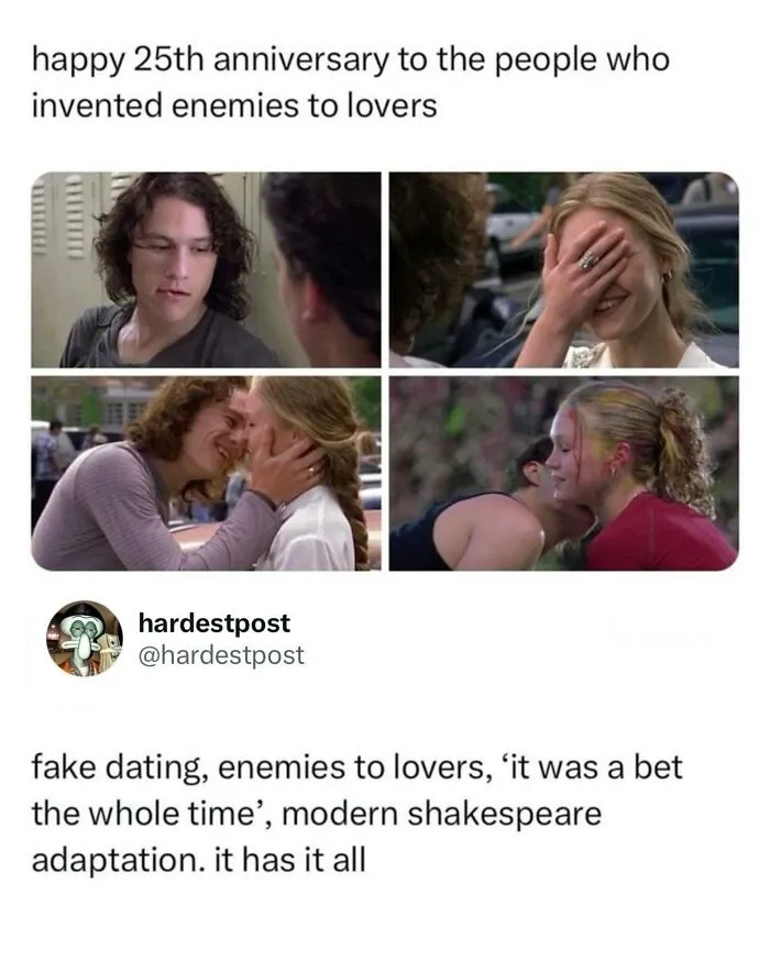 Collage of 10 Things I Hate About You movie scenes included in funny and random posts.