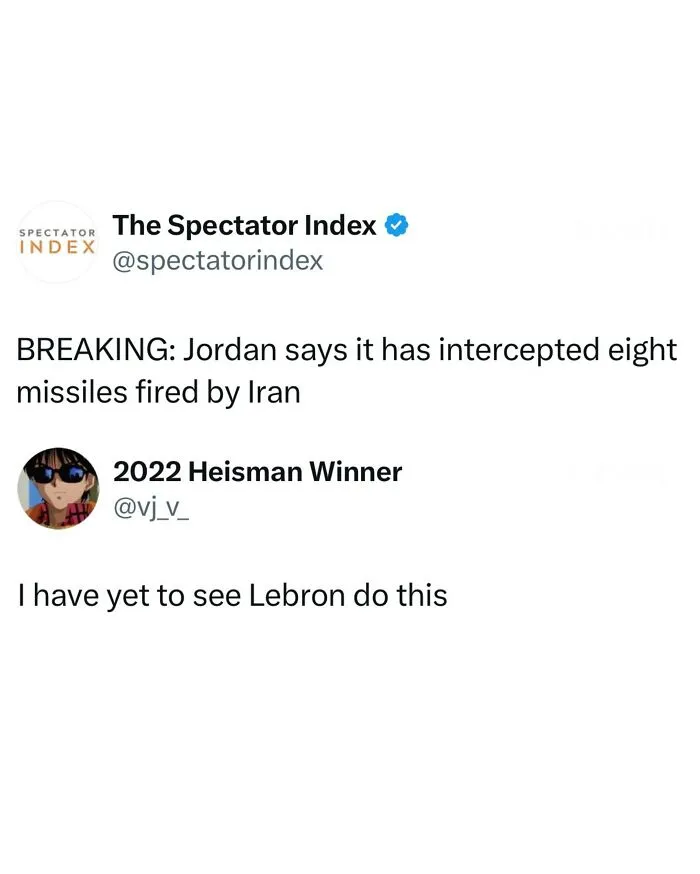 Funny random post featuring a joke about Jordan and Lebron in a news screenshot.