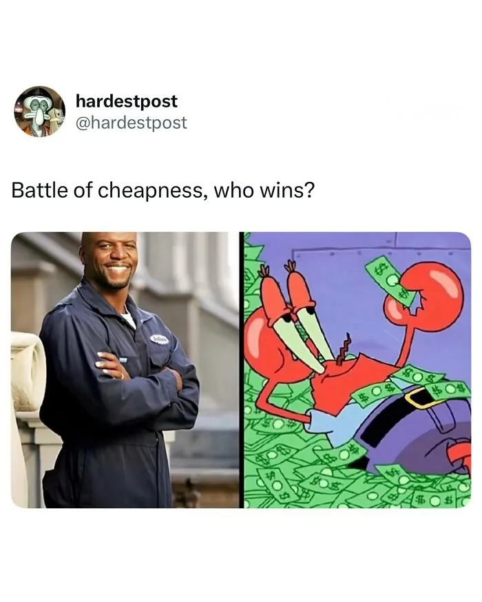 Funny random post comparing cheapness of Julius from Everybody Hates Chris and Mr. Krabs