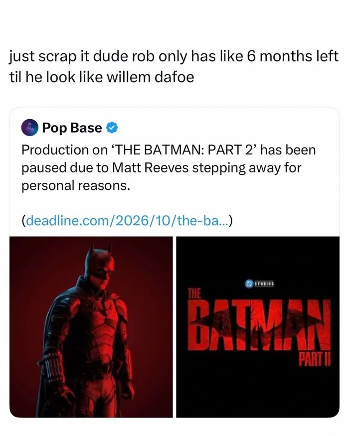 Funny and random posts screenshot showing news about The Batman Part 2 movie delay