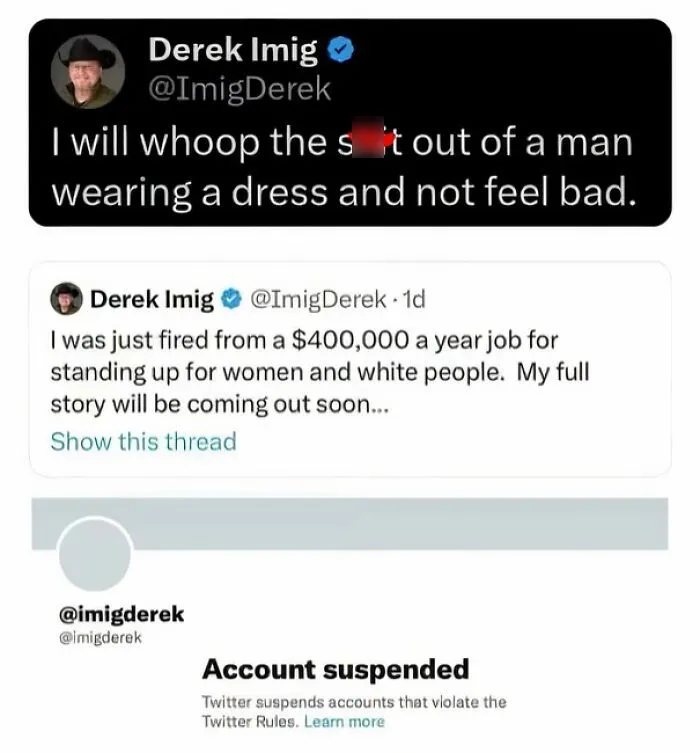 Man tweets about being fired and account suspended on Twitter in America