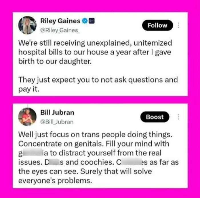 Tweets on unexplained hospital bills and focus on trans issues in America