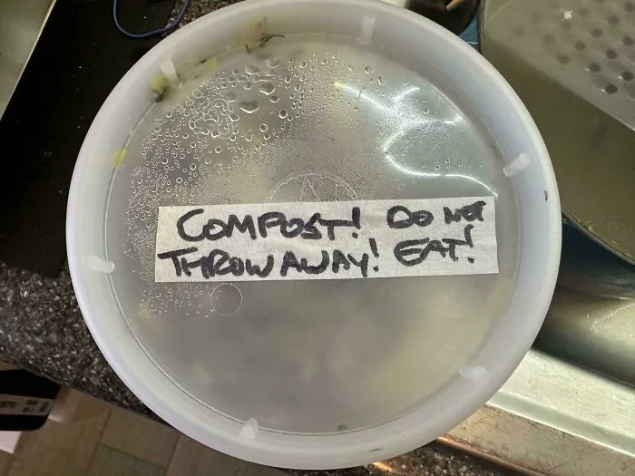 Hilarious badly designed signs with confusing handwritten label on a clear food container