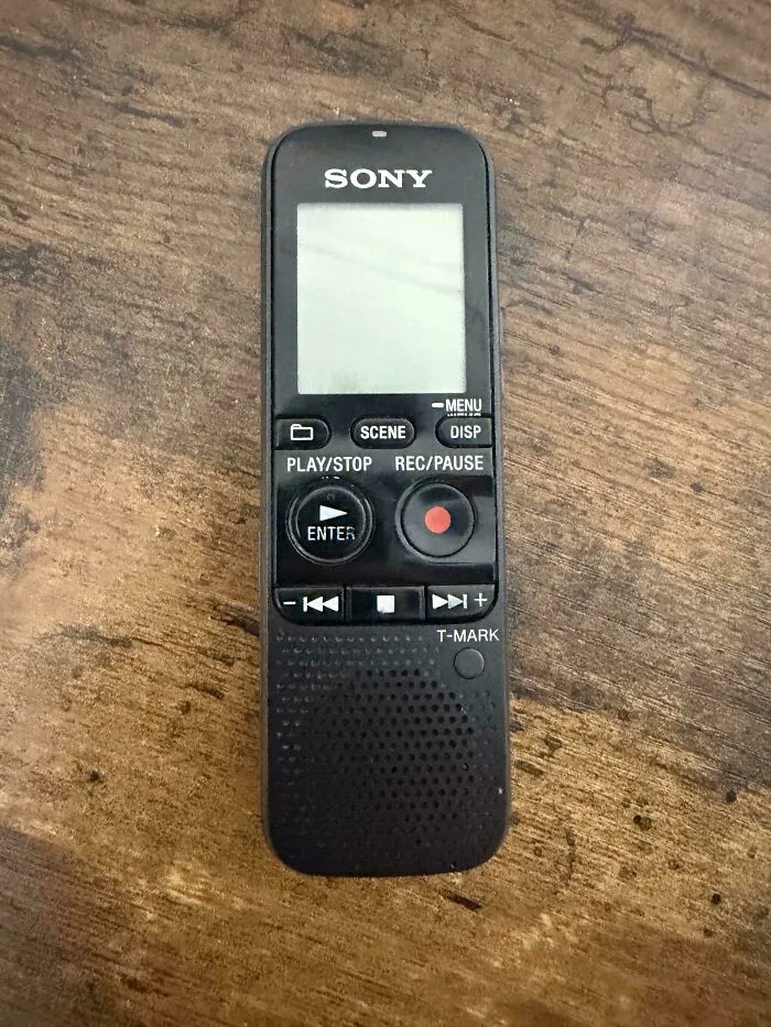Vintage Sony digital voice recorder displaying retro gadgets technology.