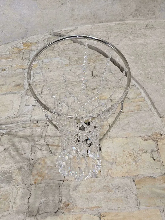 Crystal chandelier basketball hoop as one of the creations awful to look at.