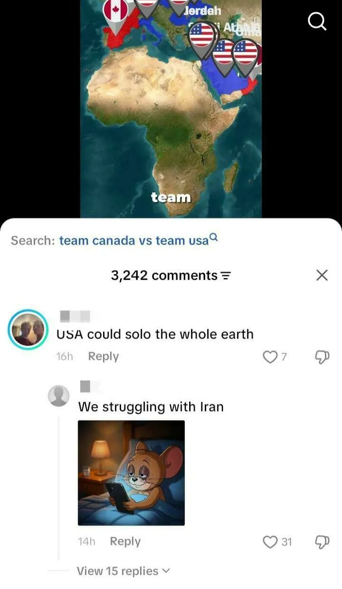 Social media comments making wild claims about US military power, demonstrating why freedom of speech is sometimes abused.