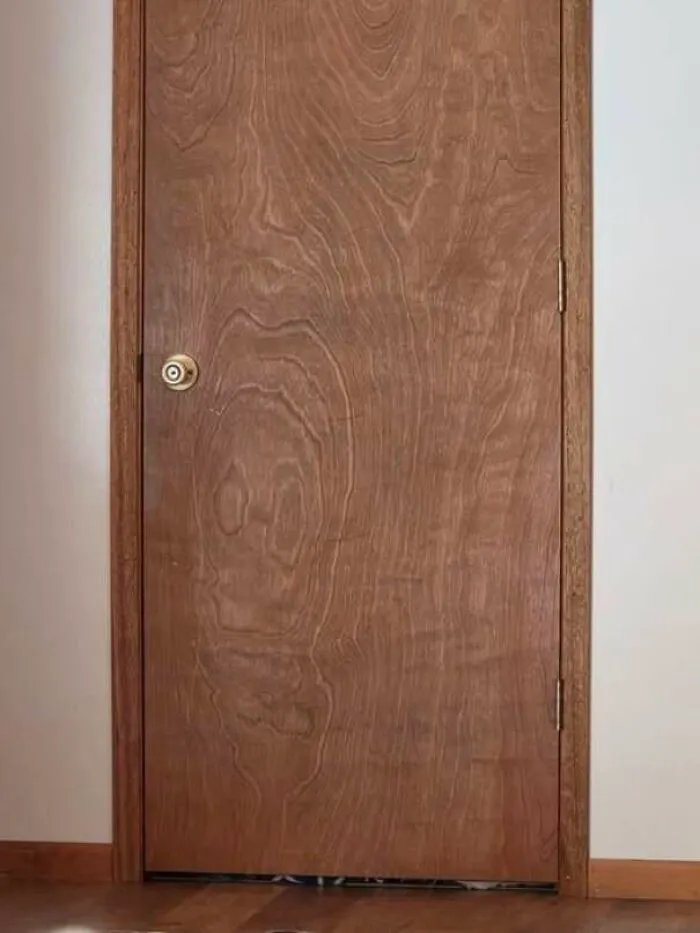 Wooden door grain resembling a face staring