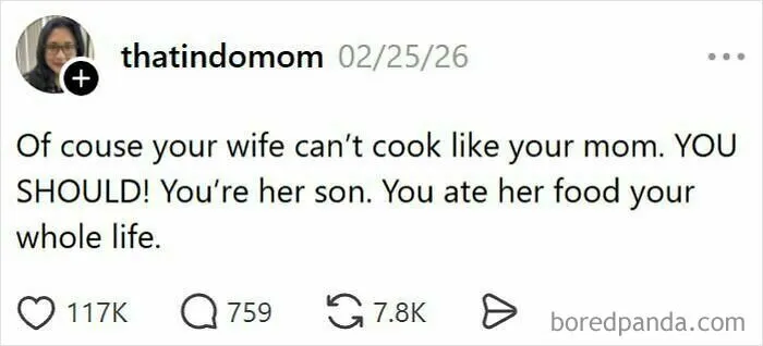 Humorous post about cooking expectations in a relationship from funny marriage tweets