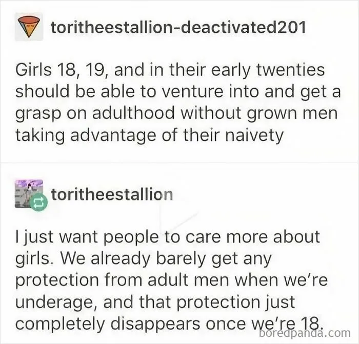 A Tumblr post about how young women need protection from adult men as they enter adulthood.