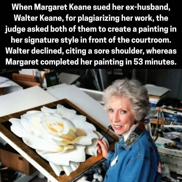 Margaret Keane sued ex-husband for plagiarism and painted a signature artwork in court