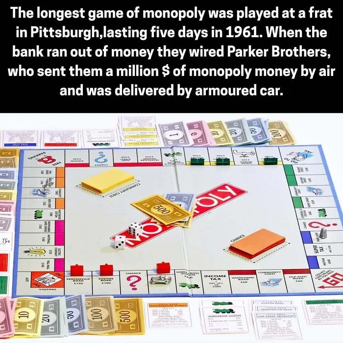 Longest Monopoly game in 1961 with million dollars monopoly money