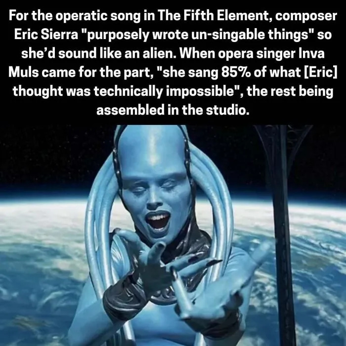 Operatic song in The Fifth Element includes un-singable sounds to mimic alien vocals