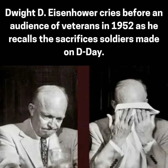 Dwight D Eisenhower emotional at veterans event remembering D-Day sacrifices in 1952