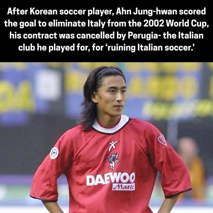 Korean soccer player Ahn Jung-hwan after scoring 2002 World Cup goal