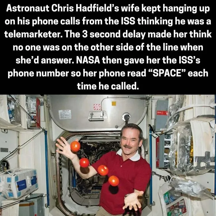 Astronaut Chris Hadfield juggling in ISS with call delay to wife