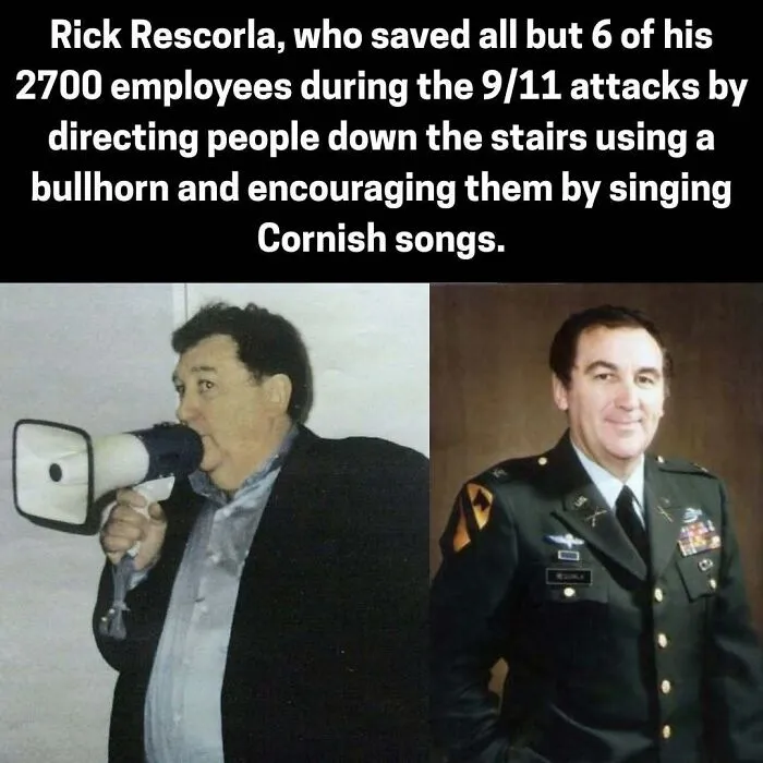 Rick Rescorla saved 2700 employees during 9/11 using a bullhorn