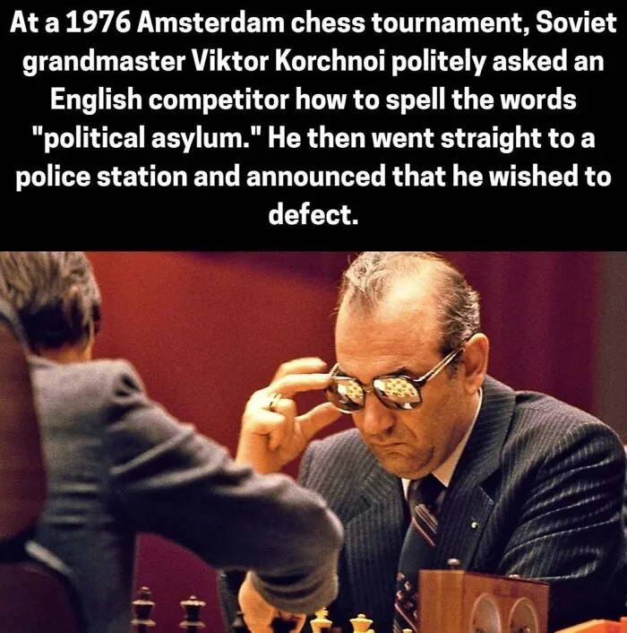 Soviet grandmaster Viktor Korchnoi requests political asylum at 1976 Amsterdam chess tournament