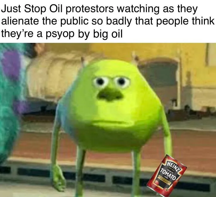 British Memes featuring Mike Wazowski holding a can of Heinz tomato soup