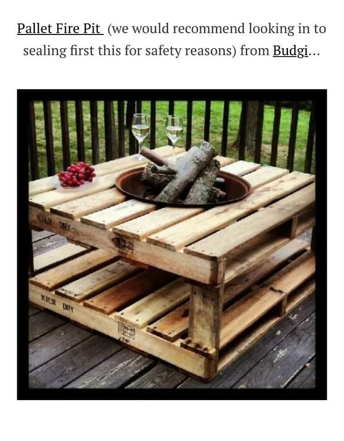 A DIY pallet fire pit with firewood in the center, demonstrating a risky attempt to improve their homes.