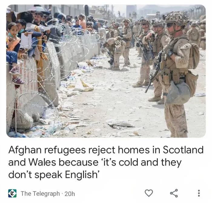 A news headline meme about refugees and weather included in British Memes compilation