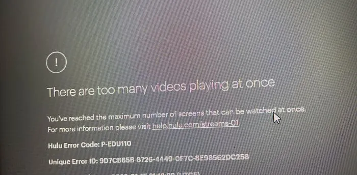 Hulu error screen saying too many videos are playing, a relatable roommate story.
