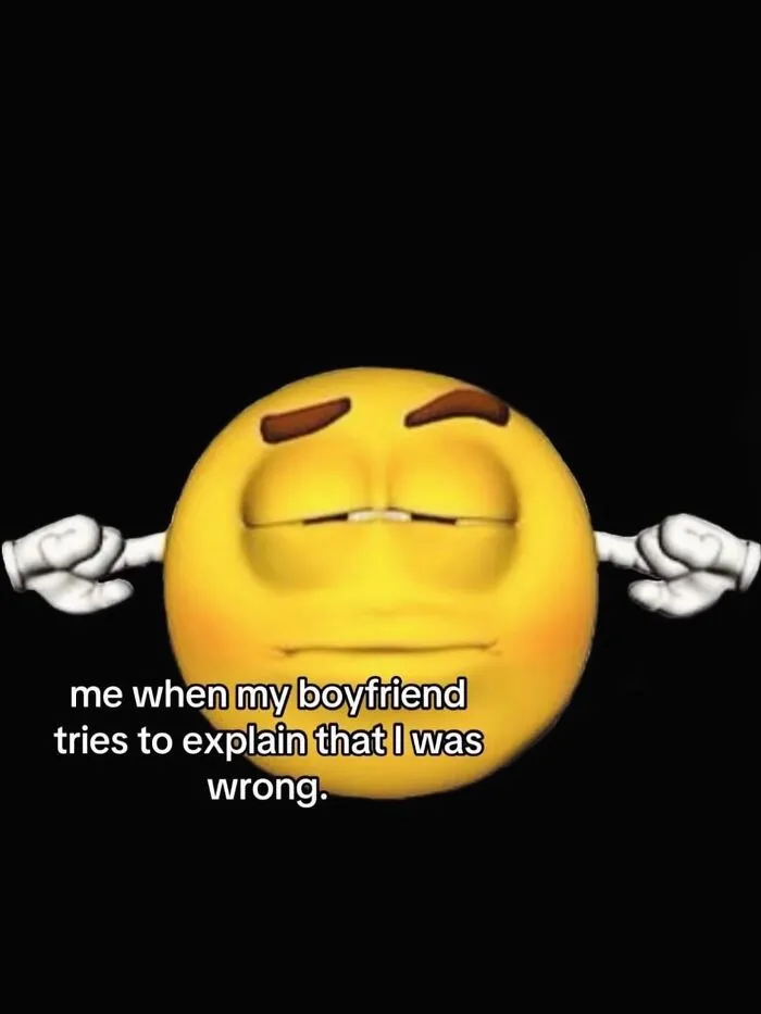 Funny relatable female emoji meme about boyfriend explaining being wrong