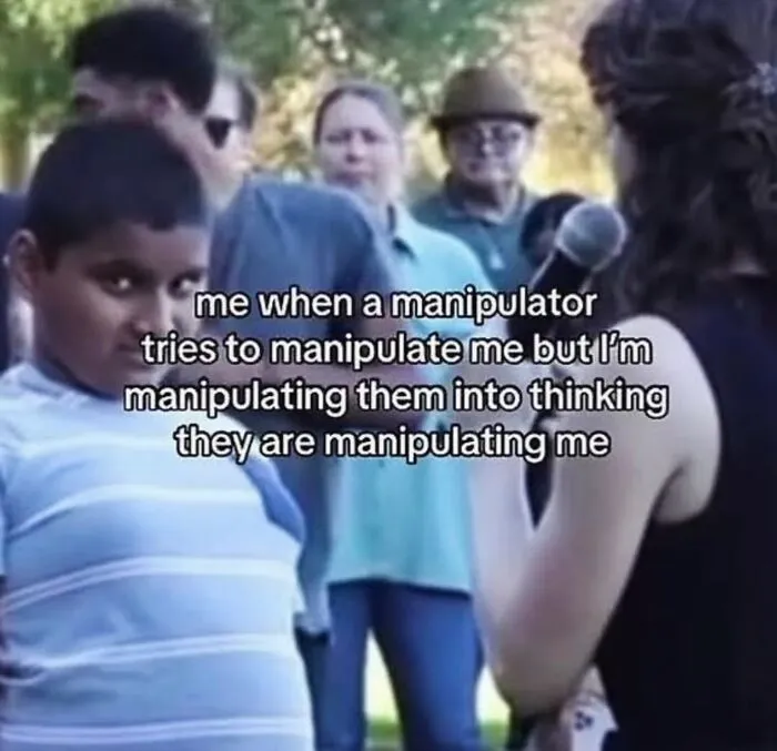 Female meme showing boy smirking about manipulating manipulators