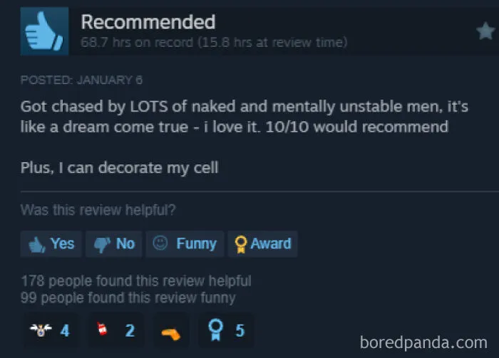 Entertaining Steam reviews about getting chased by men and decorating a cell in game