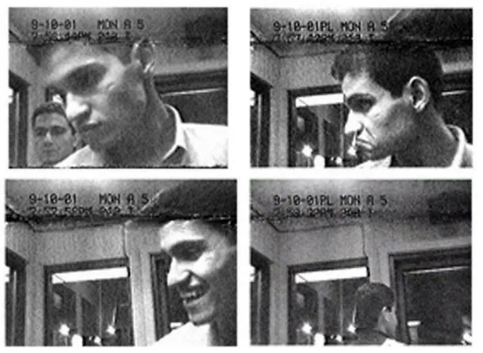 Security camera footage showing a man inside a building on September 10, 2001