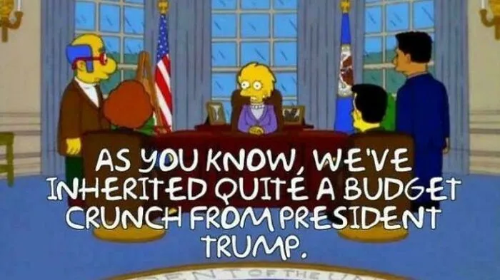 The Simpsons screenshot showing President Lisa Simpson talking in 2001.